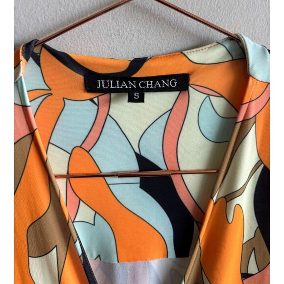 Julian Chang Womens Long Sleeve Abstract Print Wrap Maxi Romper Dress Size S - Picture 11 of 11